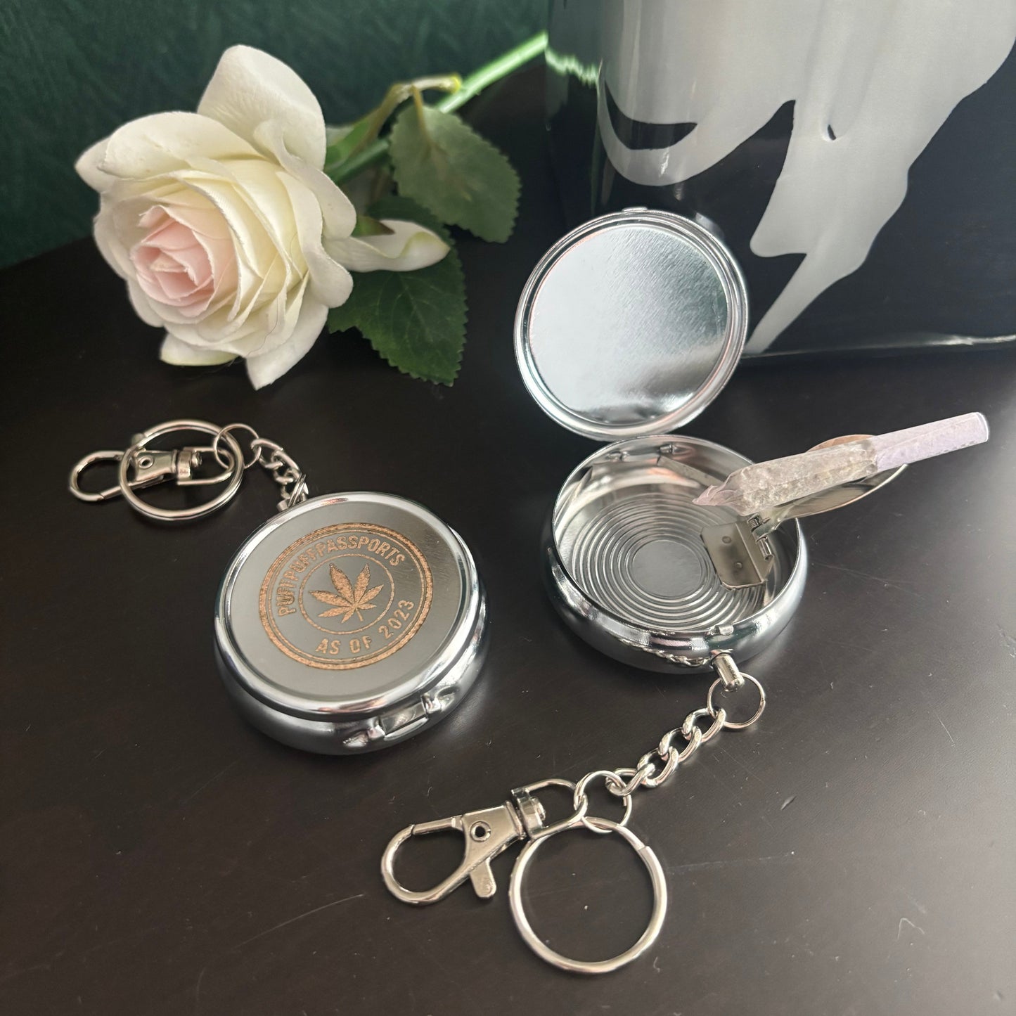 Locking travel ashtray - bag charm / key chain