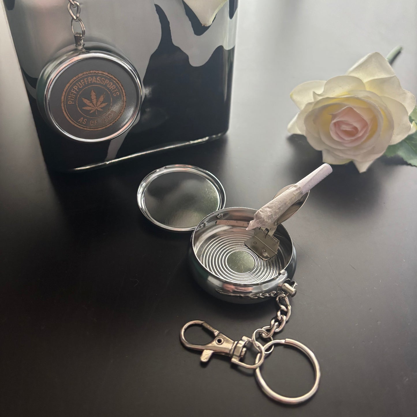 Locking travel ashtray - bag charm / key chain