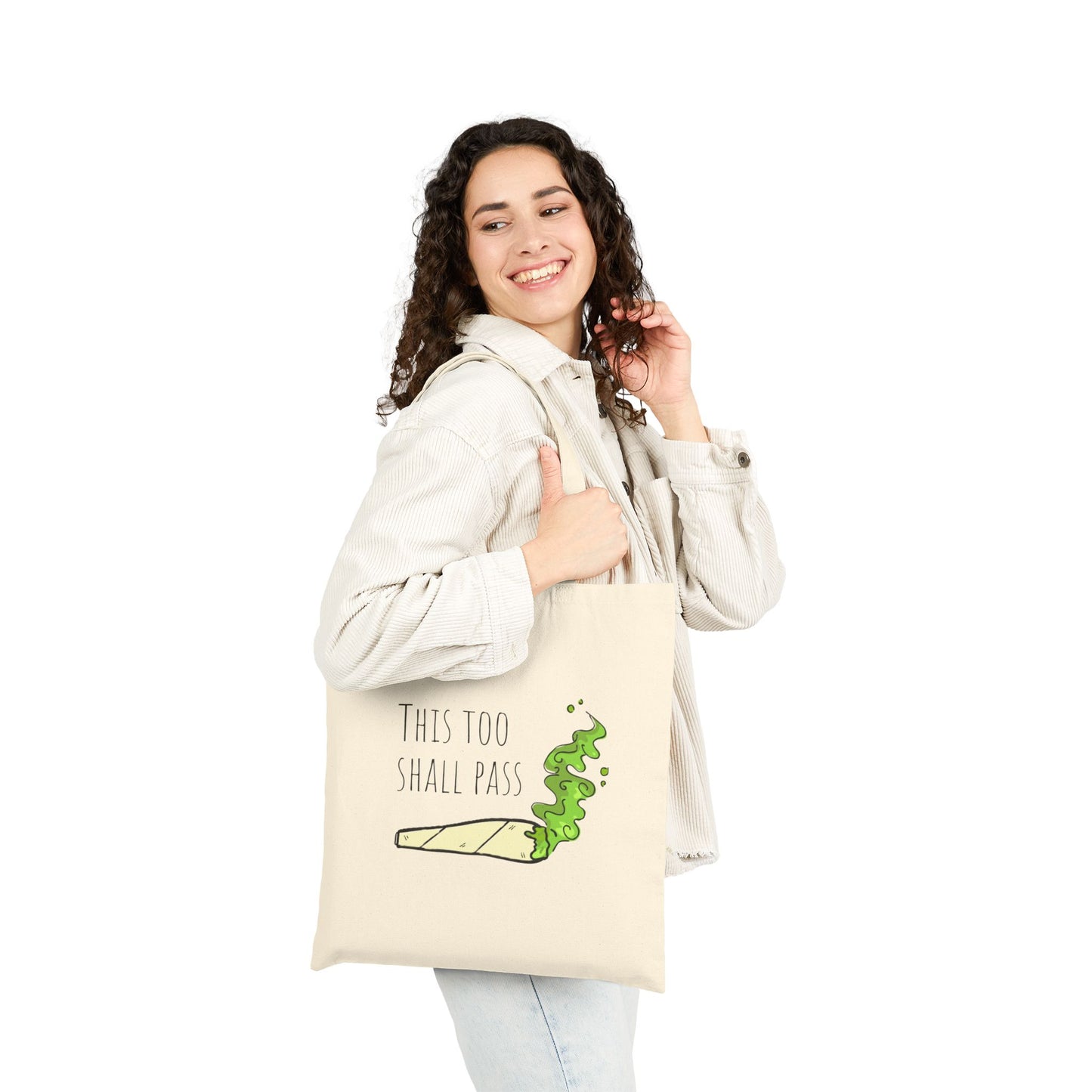 "This Too Shall Pass" Cotton Canvas Tote Bag, Eco-Friendly Shopping Bag, Motivational Quote Tote, Gift for Friends, Everyday Carryall