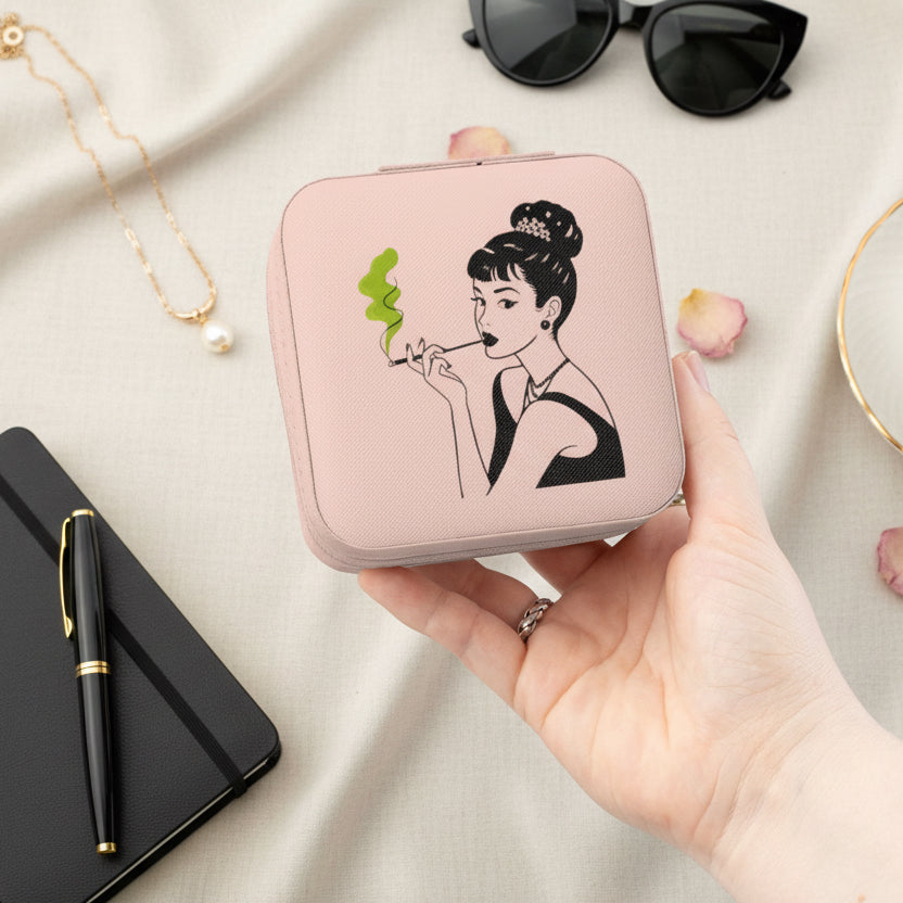 High Society Smoke  – Vintage Style Cannabis Art Compact Travel Jewelry Case