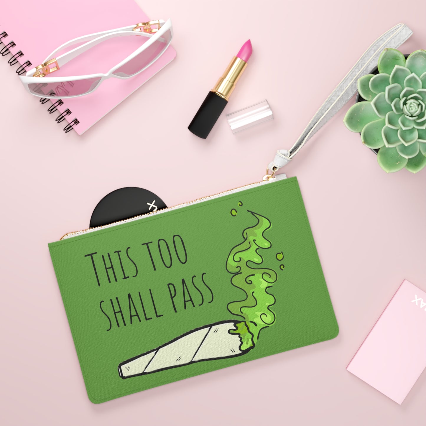 "This Too Shall Pass" Scent-Minimizing Stash Clutch - Vegan Leather