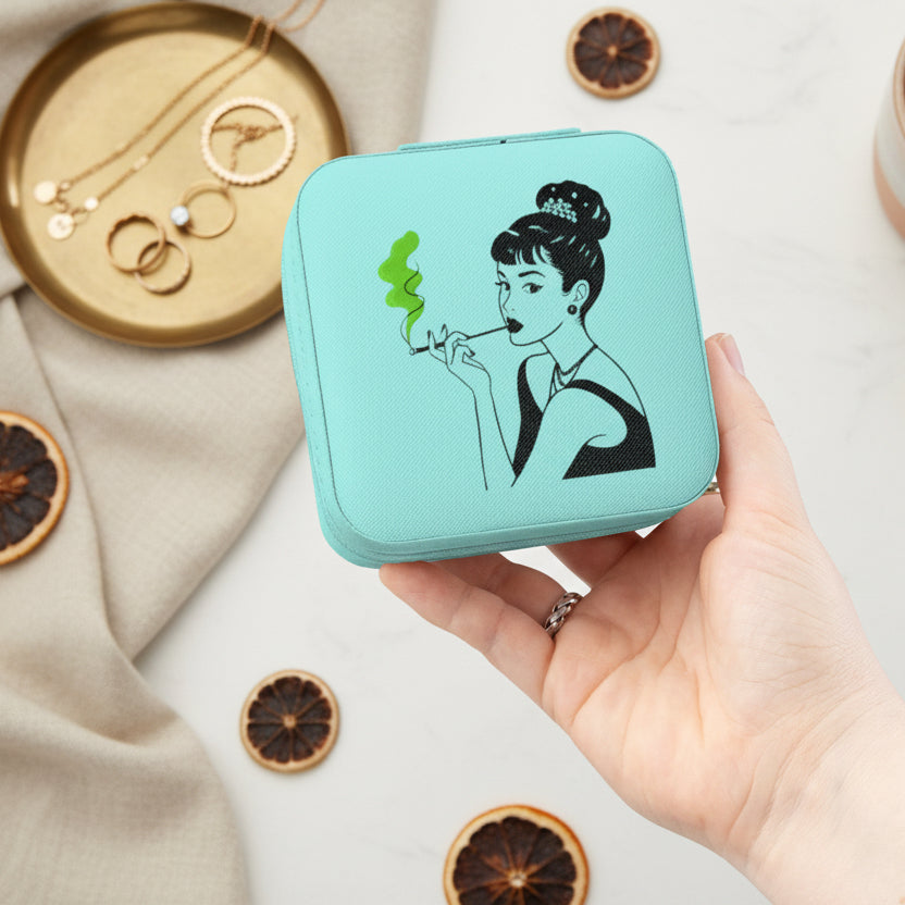 High Society Smoke  – Vintage Style Cannabis Art Compact Travel Jewelry Case