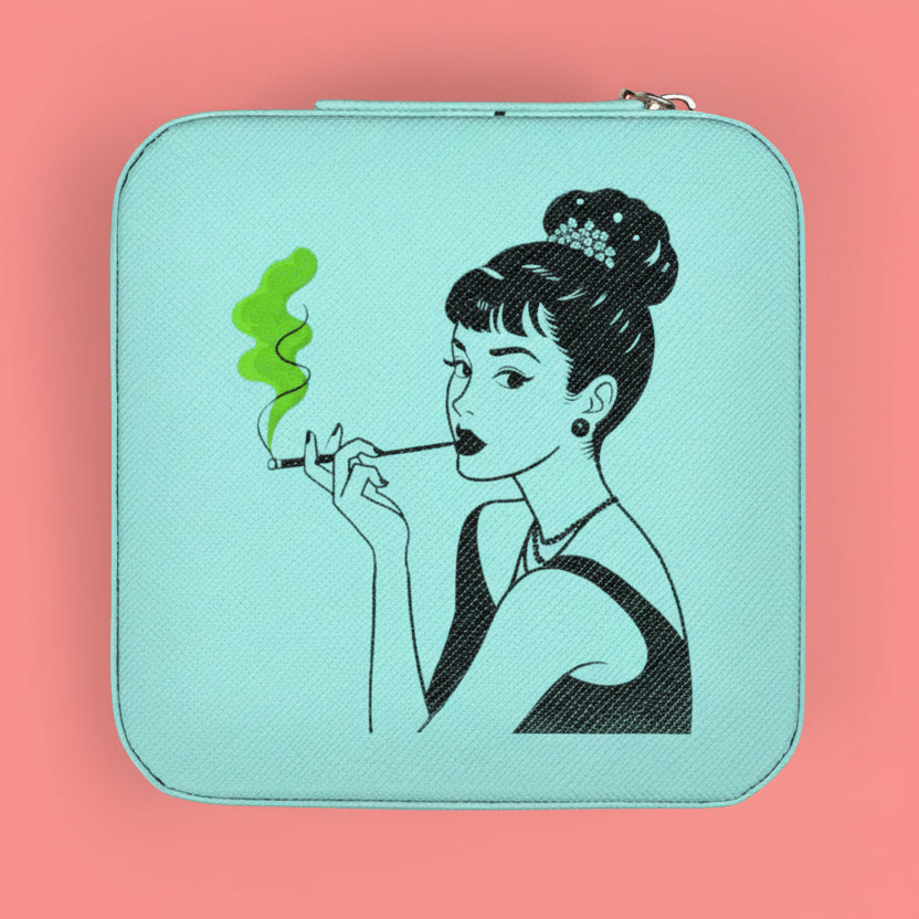 High Society Smoke  – Vintage Style Cannabis Art Compact Travel Jewelry Case