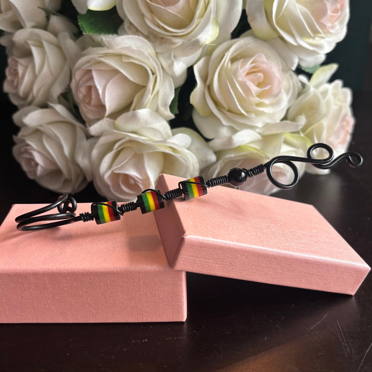 Elegant joint holder smoking accessory with delicate acrylic beading and adjustable ring and joint clasp