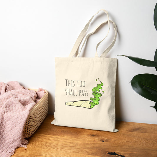 "This Too Shall Pass" Cotton Canvas Tote Bag, Eco-Friendly Shopping Bag, Motivational Quote Tote, Gift for Friends, Everyday Carryall
