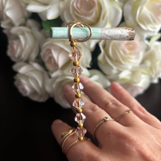 Elegant joint holder smoking accessory with delicate acrylic beading and adjustable ring and joint clasp