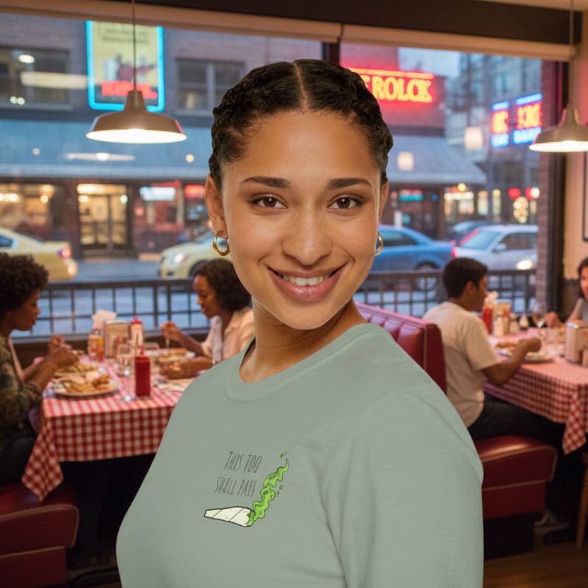 “This Too Shall Pass” Unisex T-Shirt – Minimal Joint Graphic | Mindful Cannabis Streetwear Tee