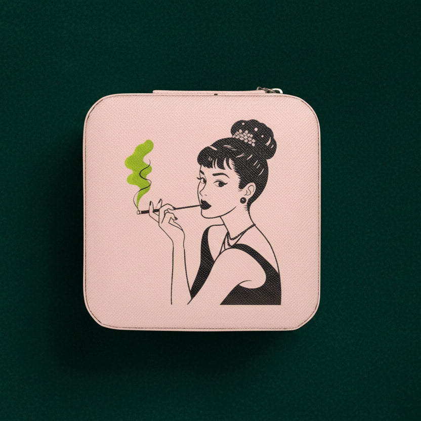 High Society Smoke  – Vintage Style Cannabis Art Compact Travel Jewelry Case