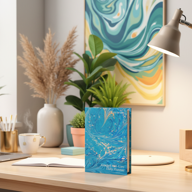 Mindful Rituals: Guided Self-Care Daily Planner - 6 months (Blue / gold marble)